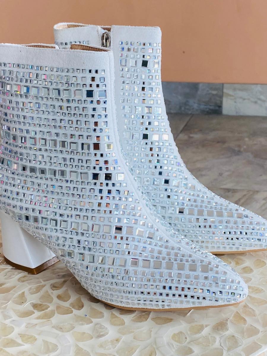 White Sequin Boots 